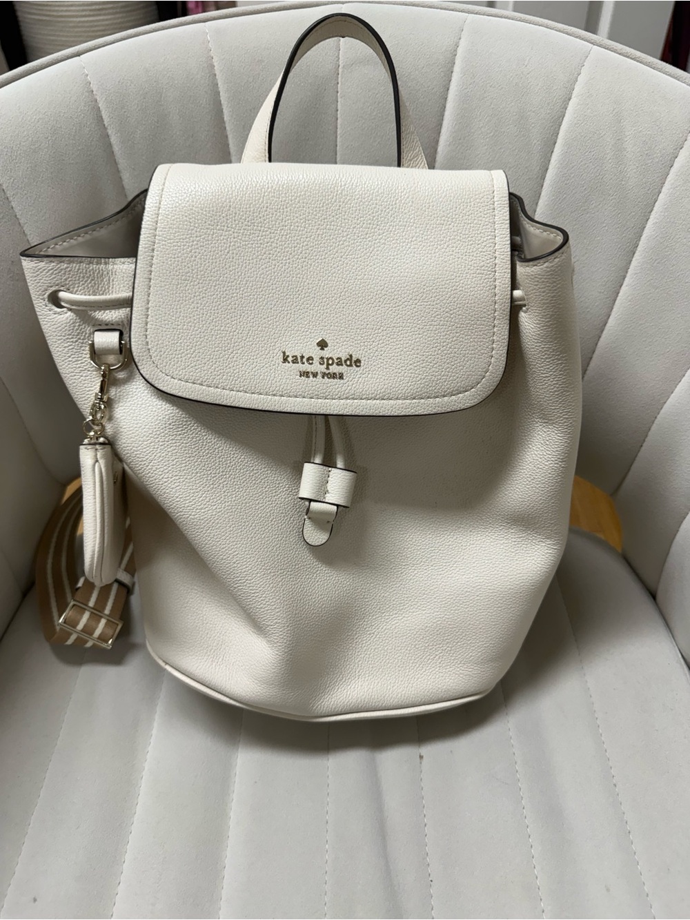 kate spade Creamy White Leather Backpack with Striped Straps - Picture 2 of 4